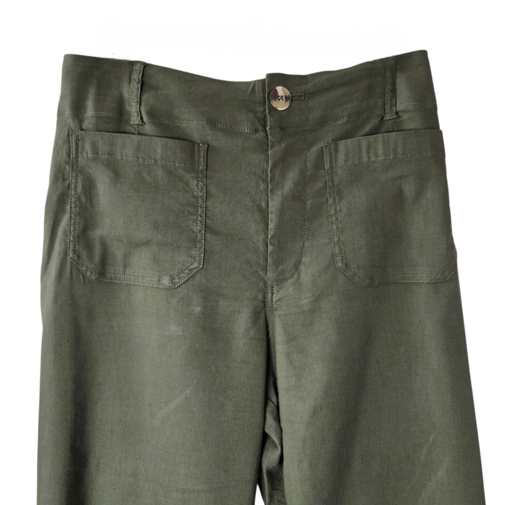 Anthropologie Maeve The Colette Crop Wide-Leg Pants Olive Green - Picture 5 of 14
